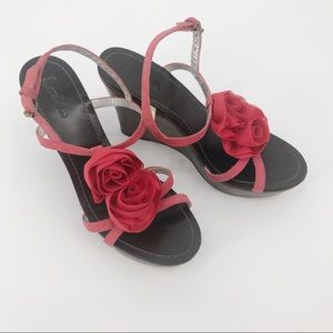 Boden Wooden Wedges Suede Straps Rose Tulle 9 EU39